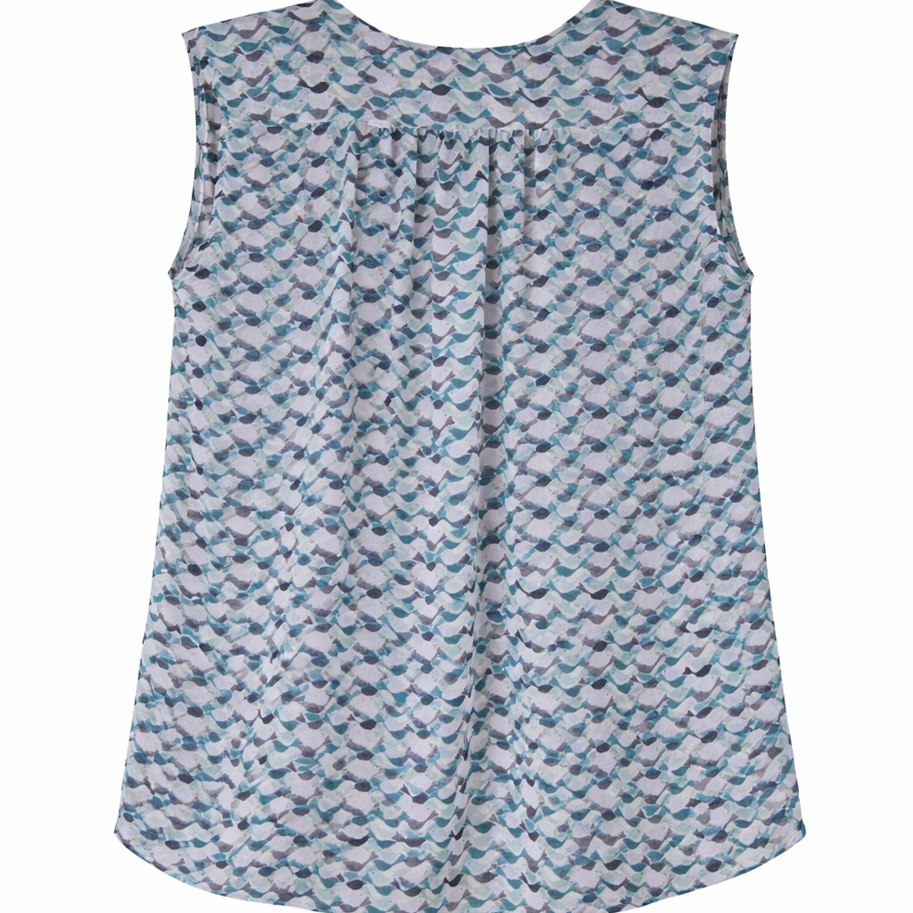 Cabi Bird Print Sheer Wrap Blouse L Blue Green Flowy Boho Chic Top - Picture 2 of 14